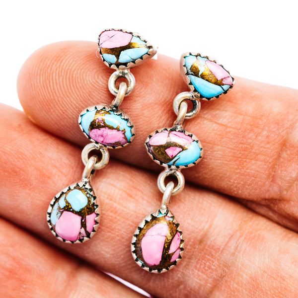 Exclusive Southwestern Style Cotton Candy Turquoise Earring 1 1/4" (.925 Sterling Silver)