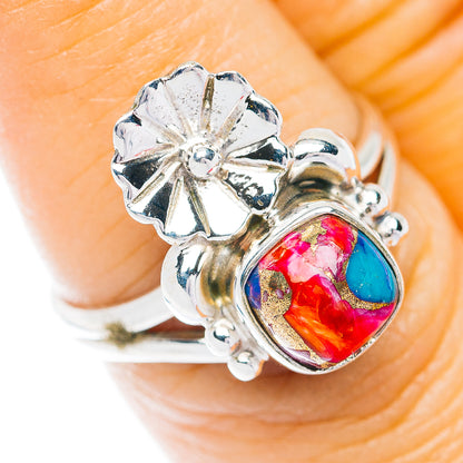 Southwestern Style Pink Dahlia Turquoise Ring Size 7 (.925 Sterling Silver)