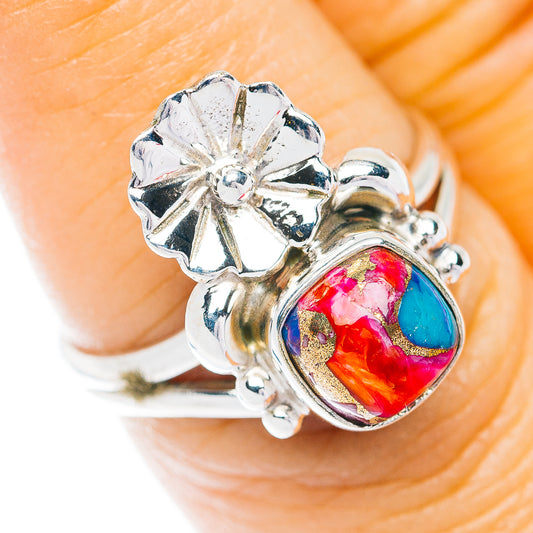 Southwestern Style Pink Dahlia Turquoise Ring Size 7 (.925 Sterling Silver)