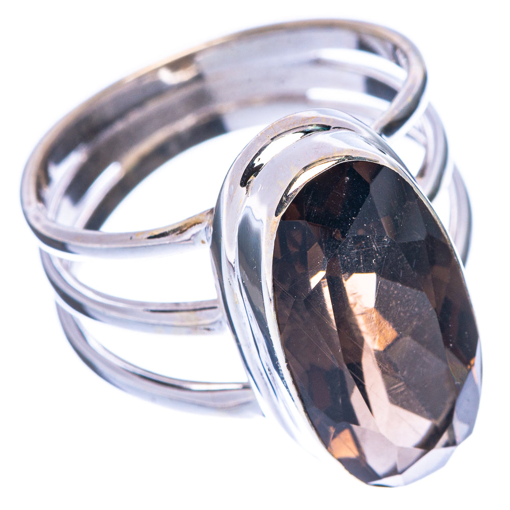 925 sterling silver smoky quartz oval ring with openwork band, side view