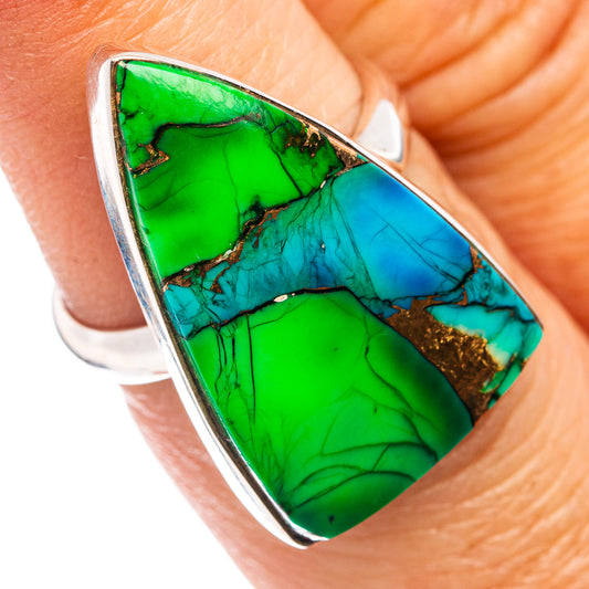Premium Peacock Dahlia Turquoise Ring Size 7 Adjustable (.925 Sterling Silver)