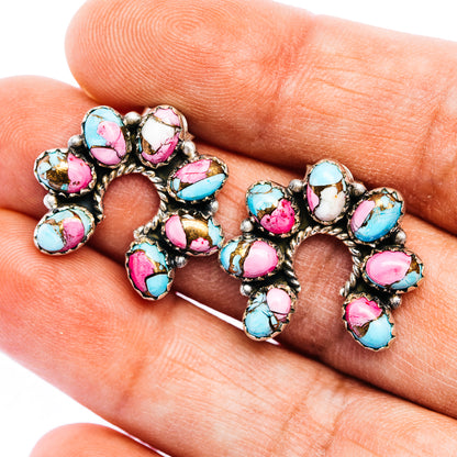Exclusive Southwestern Style Cotton Candy Turquoise Naja Earring 3/4" (.925 Sterling Silver)