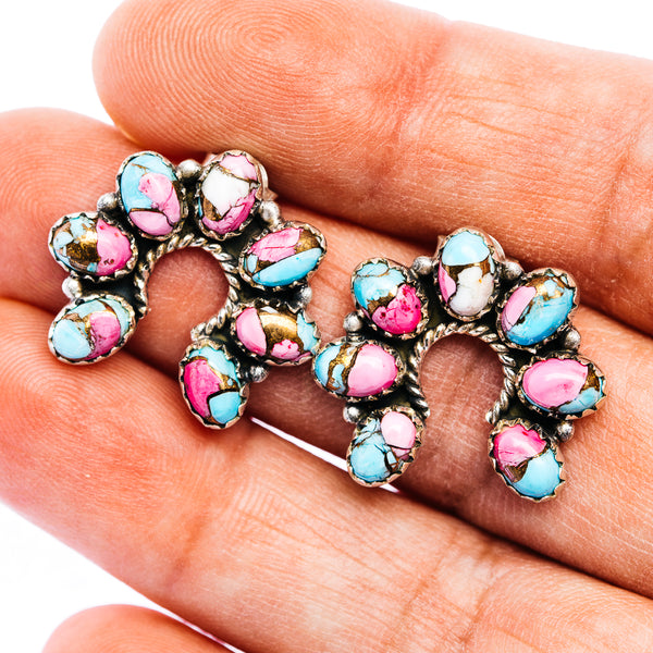 Exclusive Southwestern Style Cotton Candy Turquoise Naja Earring 3/4" (.925 Sterling Silver)