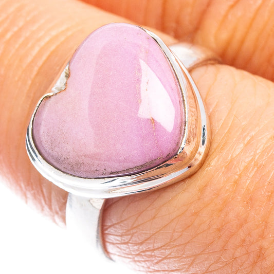 Pink heart cabochon ring, .925 sterling silver, size 7.5, polished bezel