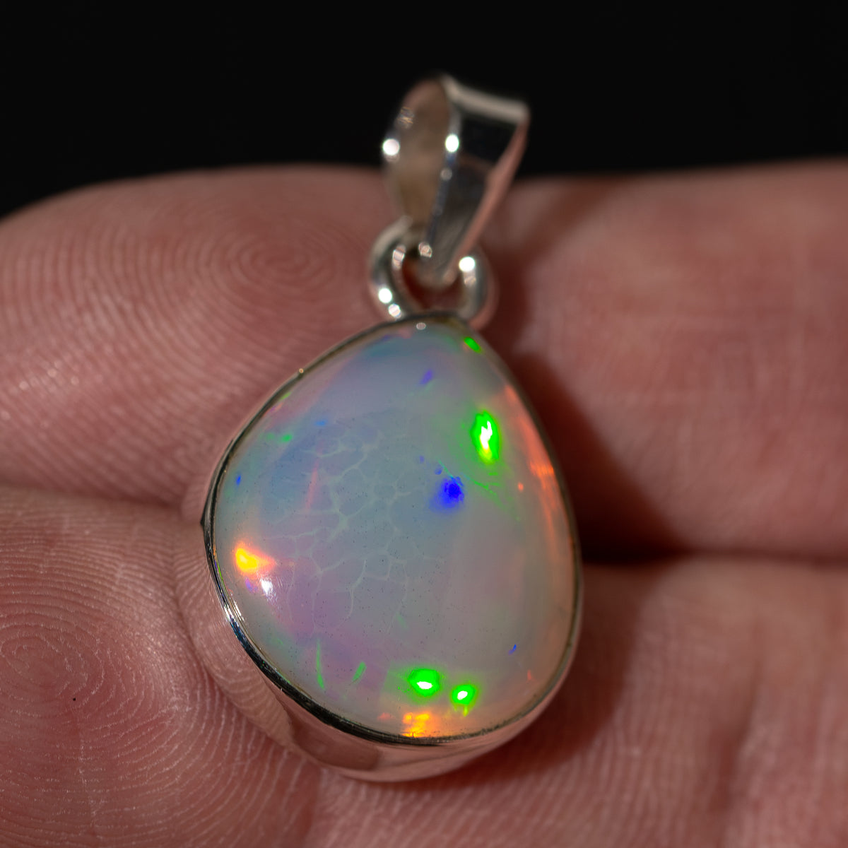 Ethiopian Water Opal Pendant 1 1/8" (.925 Sterling Silver)