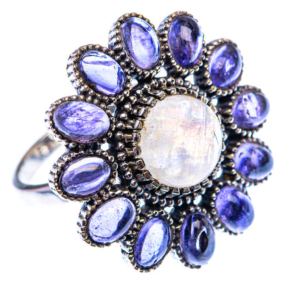 Large Rainbow Moonstone, Tanzanite Ring Size 10 (925 Sterling Silver) RING140256