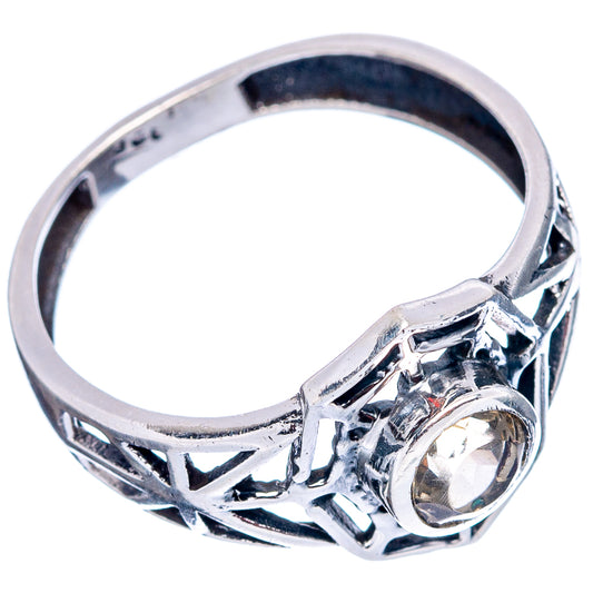 Sterling silver citrine dainty ring, open geometric web design with round gemstone view