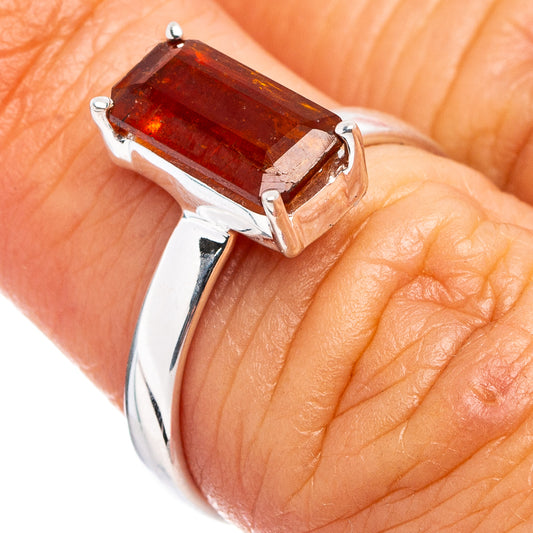 Orange kyanite ring in .925 sterling silver, rectangular faceted stone prong setting
