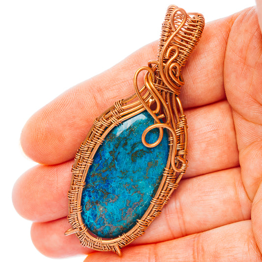 Shattuckite Wire Wrap Pendant 2 5/8" (Copper)