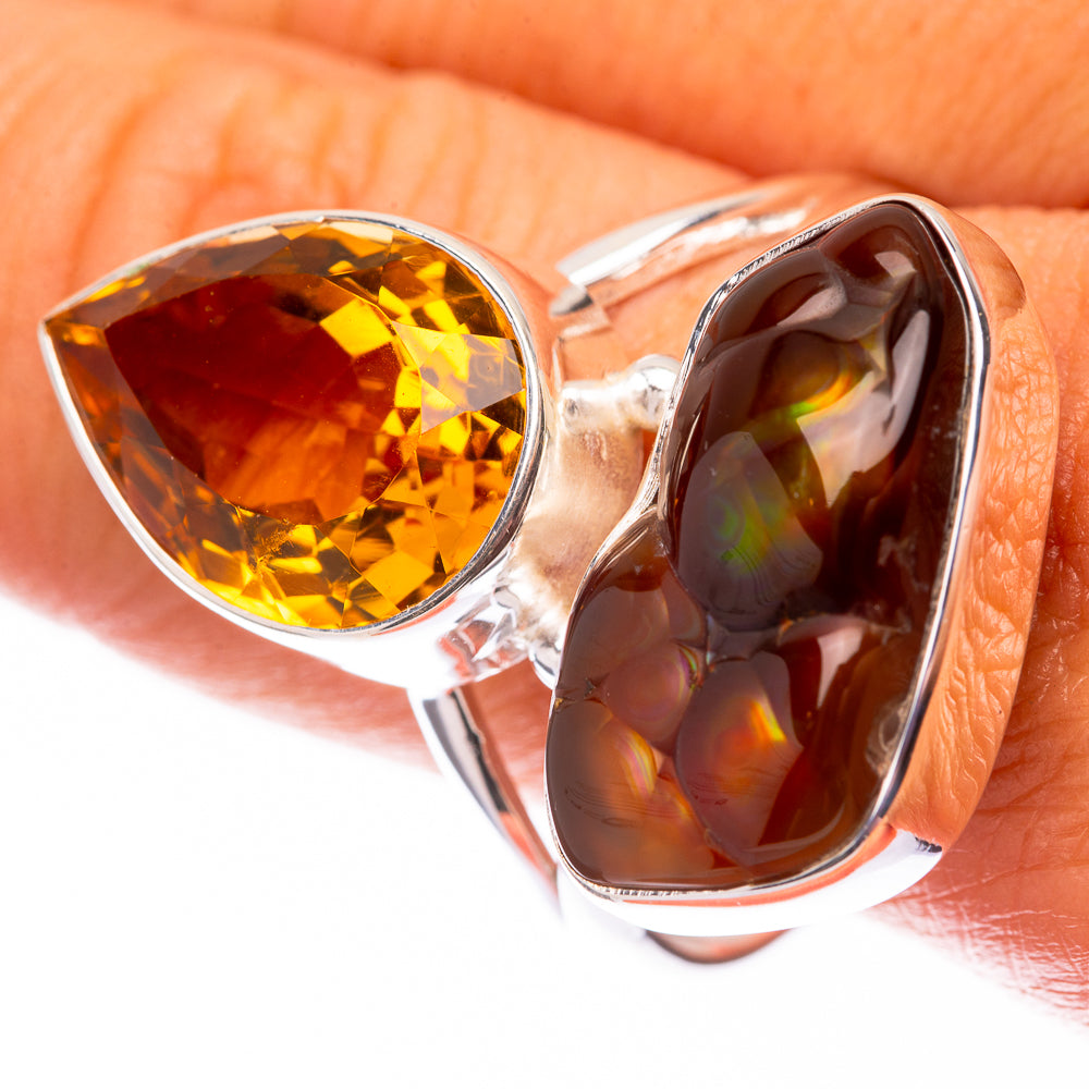 Large Mexican Fire Agate, Citrine 925 Sterling Silver Ring Size 11 (925 Sterling Silver) RING140408