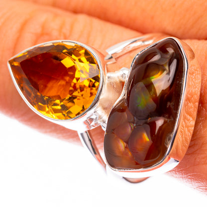Large Mexican Fire Agate, Citrine 925 Sterling Silver Ring Size 11 (925 Sterling Silver) RING140408