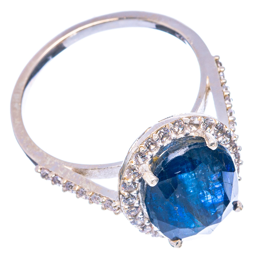 Sterling silver ring featuring an oval blue kyanite stone with sparkling zirconia band