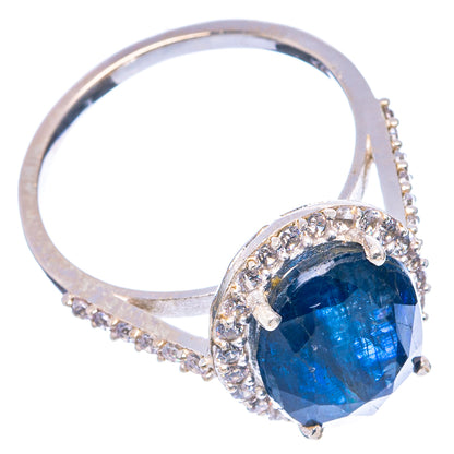 Sterling silver ring featuring an oval blue kyanite stone with sparkling zirconia band