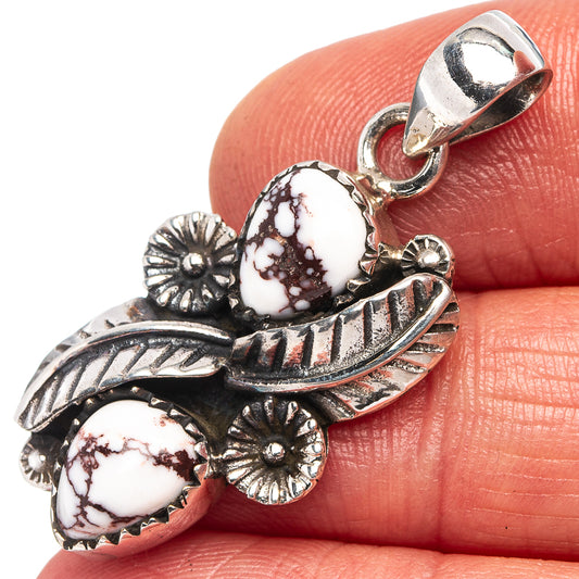Sterling silver pendant with two wild horse jasper ovals, white with red veining, floral