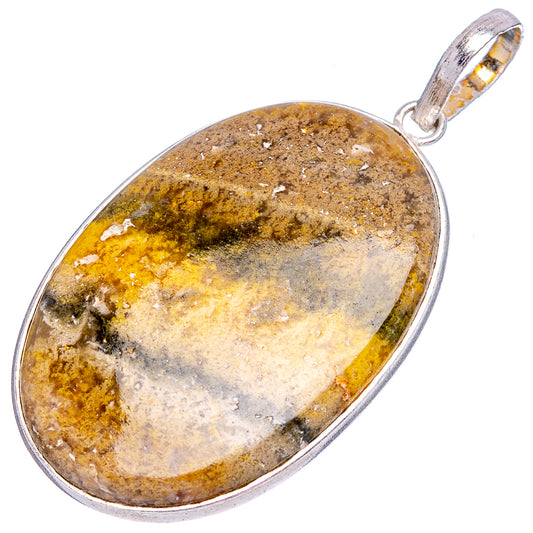 Silver-plated oval bumblebee jasper pendant with multicolor stone veining