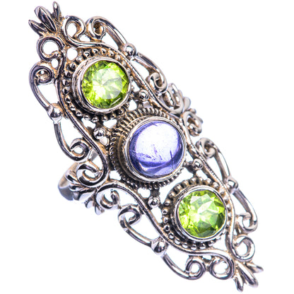 Large Tanzanite, Peridot 925 Sterling Silver Ring Size 8