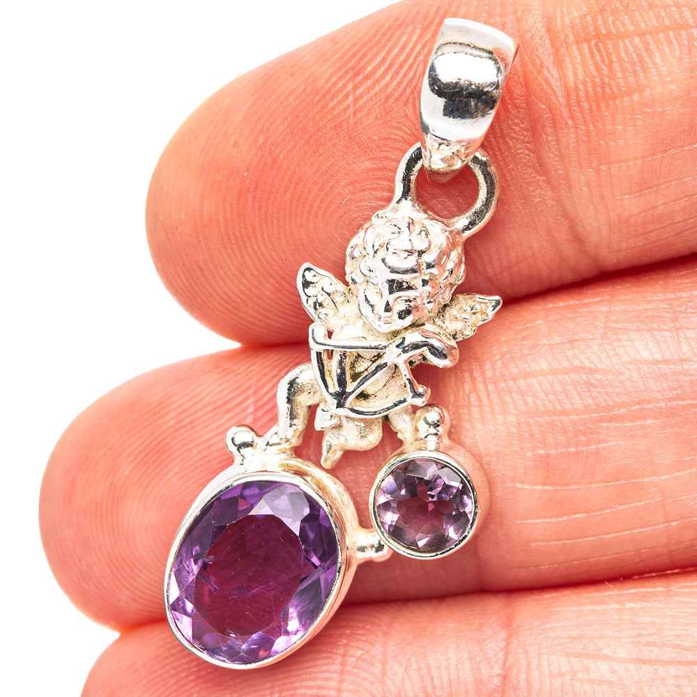 Amethyst Angel Motif Pendant 1 3/8" (.925 Sterling Silver)