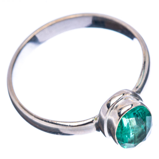 Green emerald solitaire set on .925 sterling silver ring band