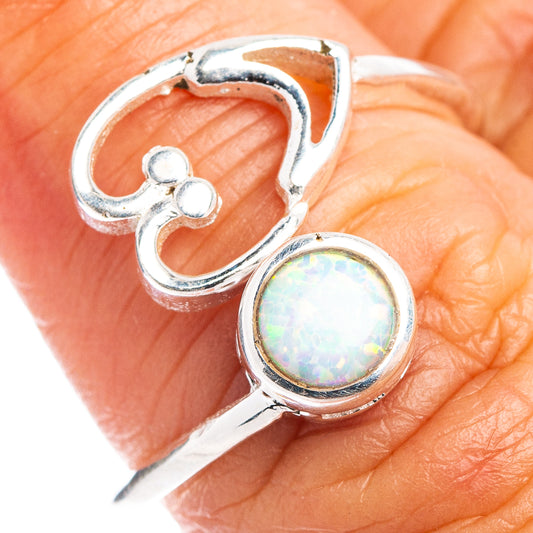 Sterling silver dainty heart ring with round opal-style gemstone