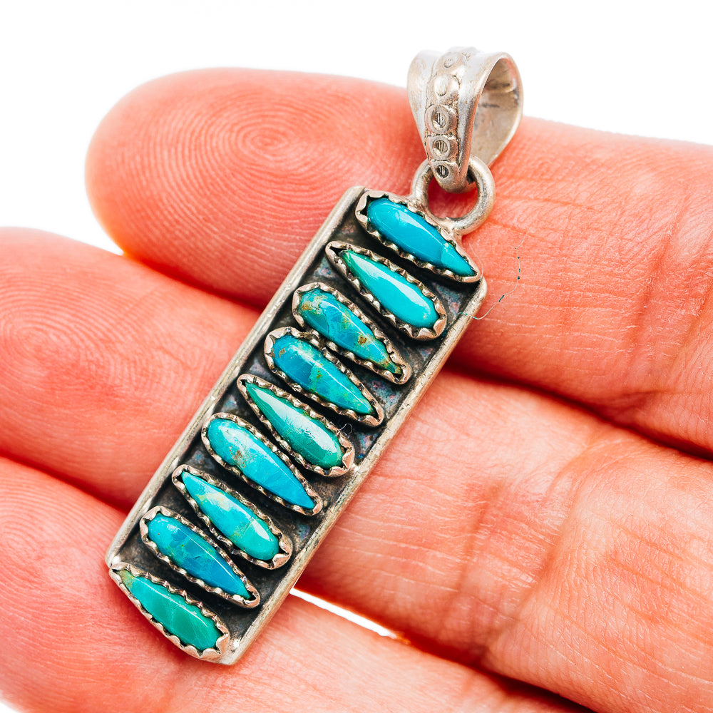 Southwestern Style Kingman Turquoise Pendant 1 3/4" (.925 Sterling Silver)