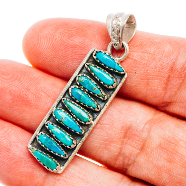 Southwestern Style Kingman Turquoise Pendant 1 3/4" (.925 Sterling Silver)
