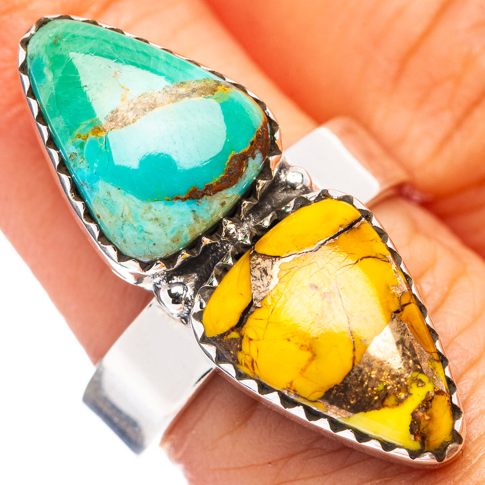 Exclusive Honey Dahlia & Mohave Turquoise Ring Size 7 Adjustable (.925 Sterling Silver)
