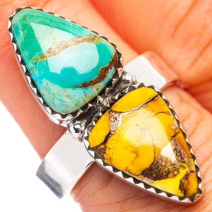 Exclusive Honey Dahlia & Mohave Turquoise Ring Size 7 Adjustable (.925 Sterling Silver)