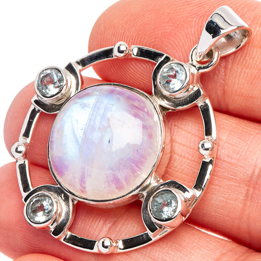 Rainbow Moonstone, Blue Topaz 925 Sterling Silver Premium Pendants 1 1/2" (925 Sterling Silver) P43699