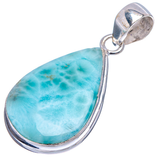 Sterling silver larimar teardrop pendant, turquoise-blue stone with marbled pattern