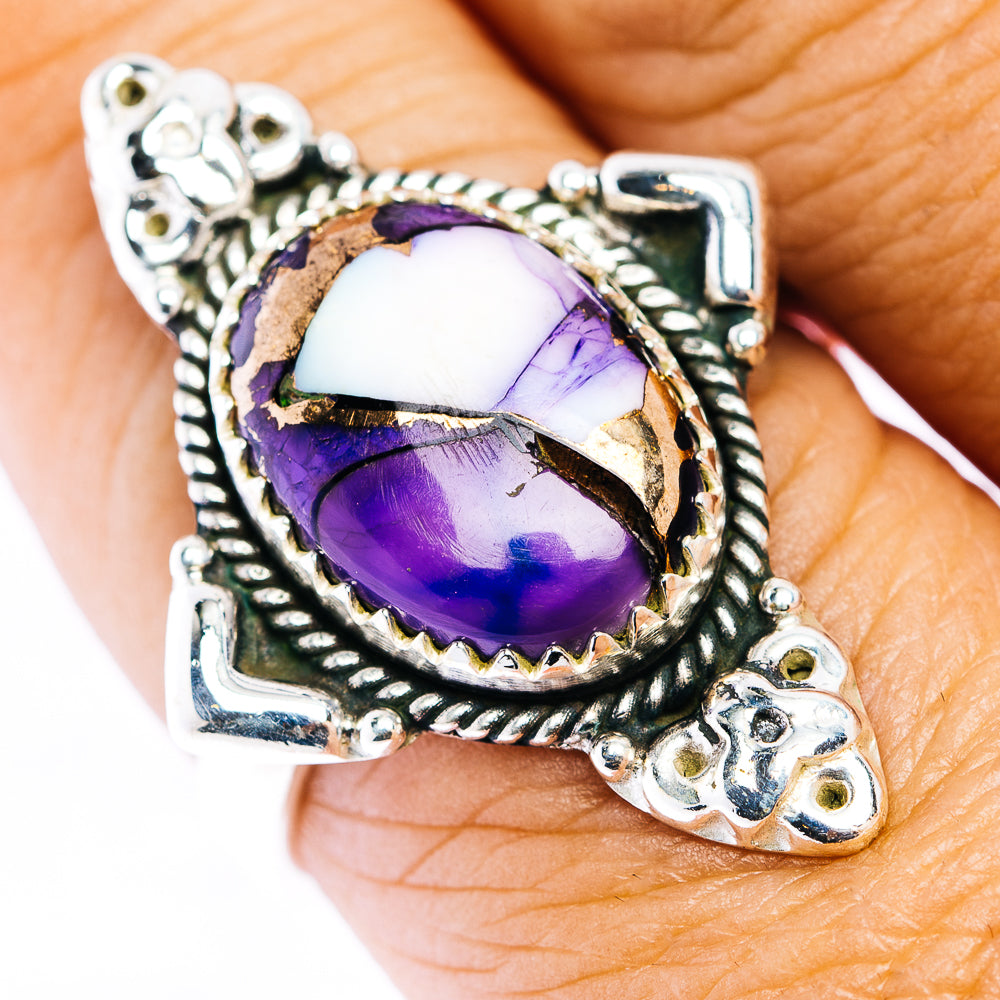 Purple Dahlia Turquoise Ring Size 9 (.925 Sterling Silver)