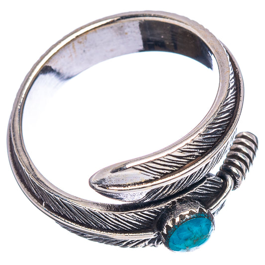 Turquoise feather ring in .925 sterling silver, adjustable band with blue stone accent