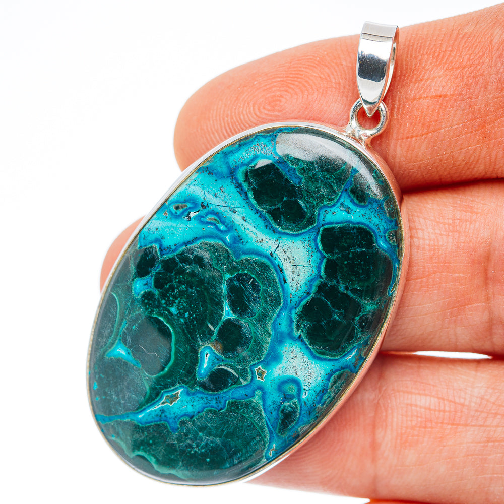 Premium Malachite In Chrysocolla Pendant 2" (.925 Sterling Silver)