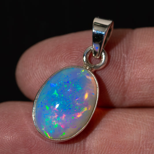 Ethiopian Water Opal Pendant 1 1/8" (.925 Sterling Silver)