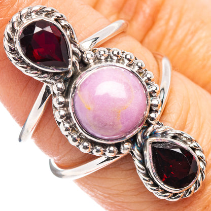 Premium Phosphosiderite, Garnet Ring Size 6.75 (.925 Sterling Silver)