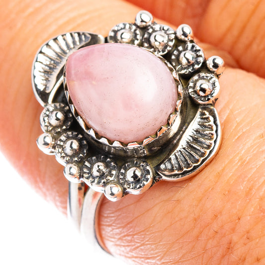 Sterling silver pink oval gemstone ring with ornate beadwork setting