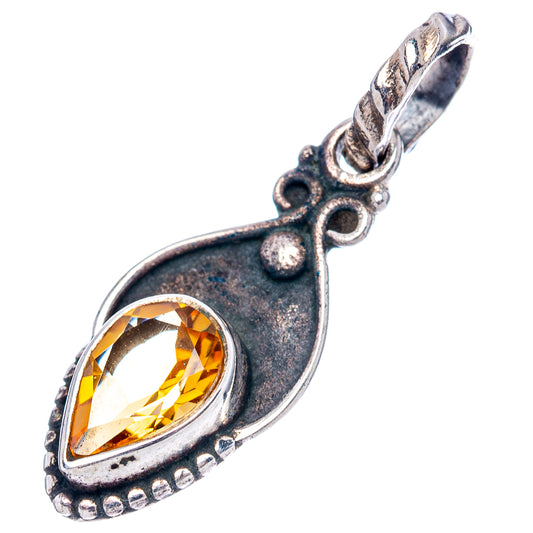 Citrine sterling silver teardrop pendant with marquise yellow gemstone and loop bail