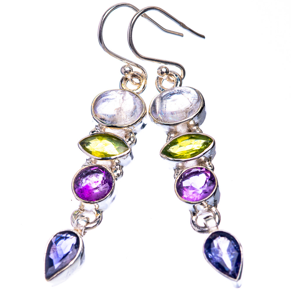 Rainbow Moonstone, Peridot, Amethyst, Tanzanite Earrings 2" (925 Sterling Silver) E432558