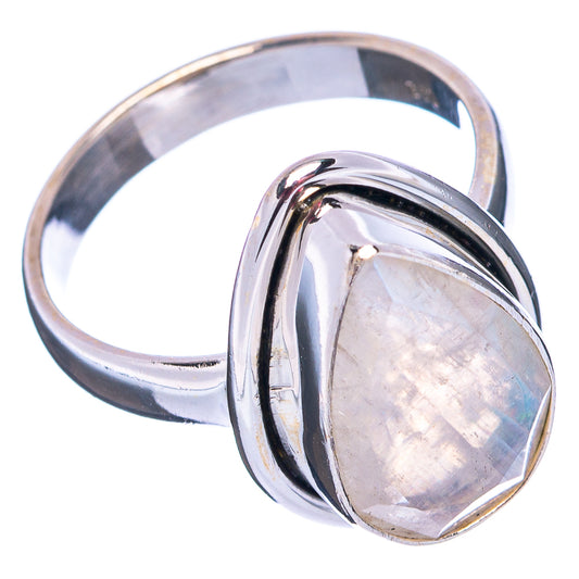 Sterling silver moonstone ring, oval rainbow moonstone in curved bezel setting