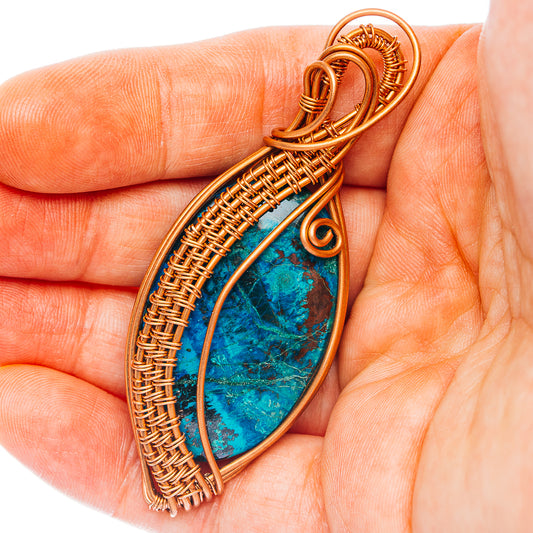 Shattuckite Wire Wrap Pendant 2 3/4" (Copper)