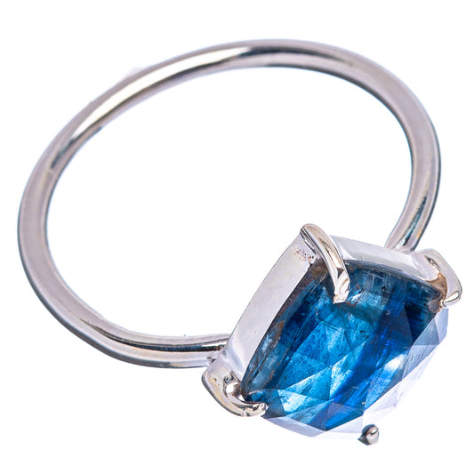Sterling silver kyanite ring, size 9, featuring faceted blue gemstone in open band