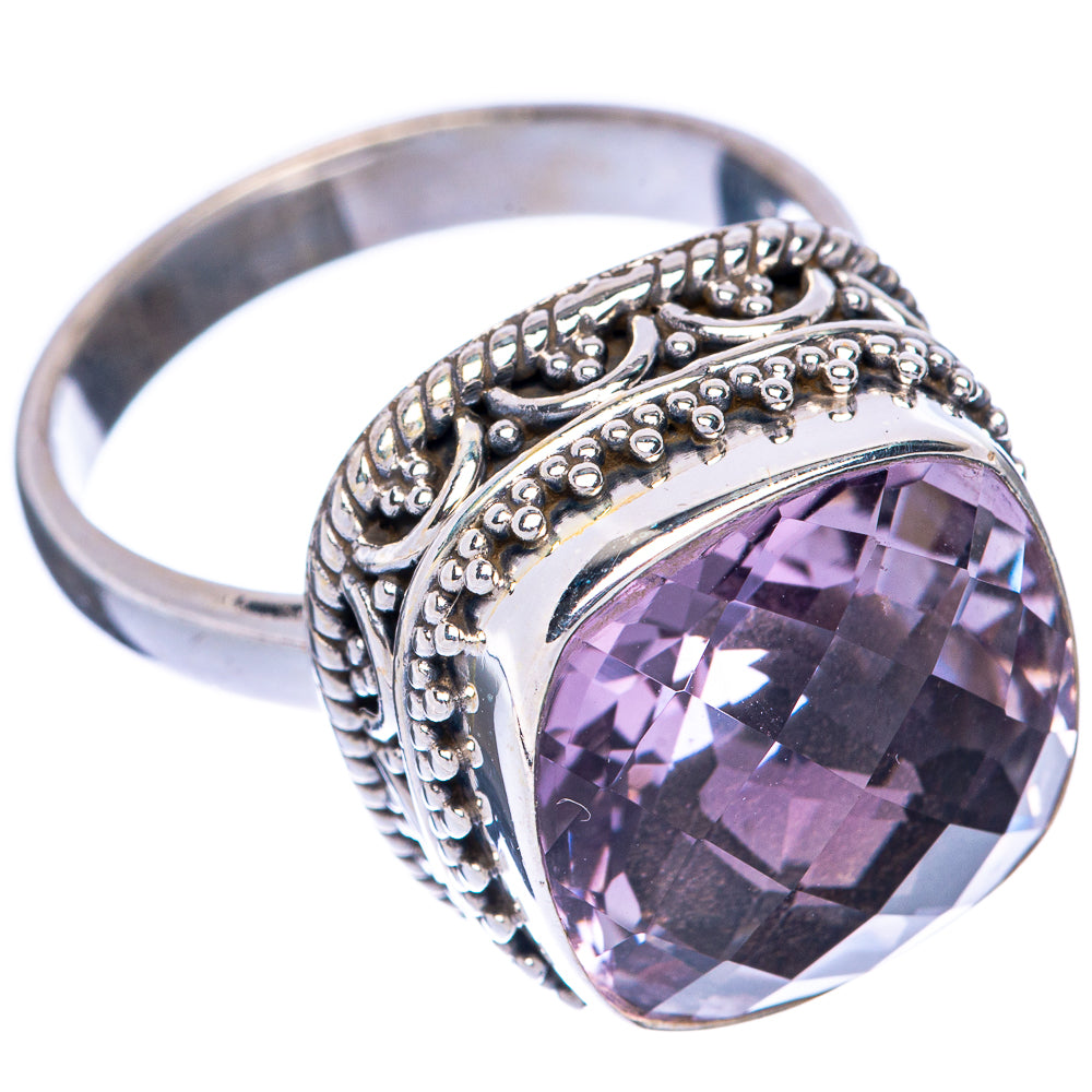 Oval faceted amethyst ring in 925 sterling silver, ornate filigree bezel
