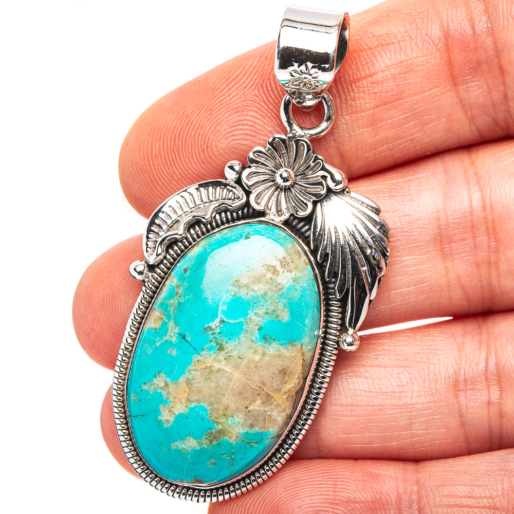Exclusive Southwestern Style Kingman Turquoise Pendant 2 1/8" (.925 Sterling Silver)