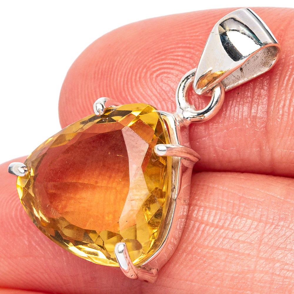Faceted citrine pendant in 925 sterling silver bezel with teardrop gemstone