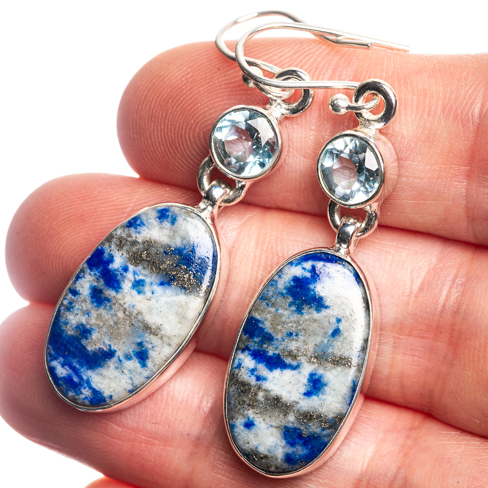 Sterling silver drop earrings with round blue gemstones and blue sodalite oval drops