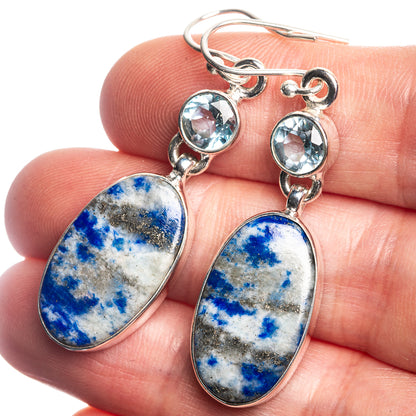 Sterling silver drop earrings with round blue gemstones and blue sodalite oval drops