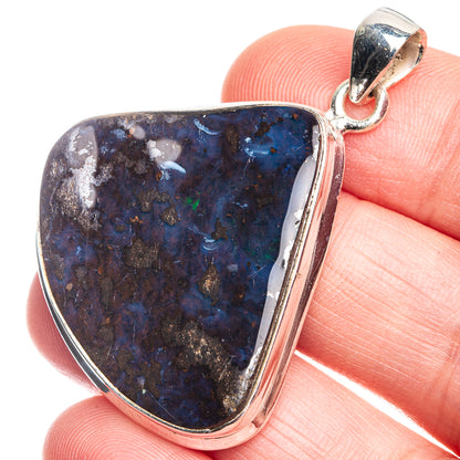 Boulder opal pendant in polished 925 sterling silver, triangular teardrop bezel