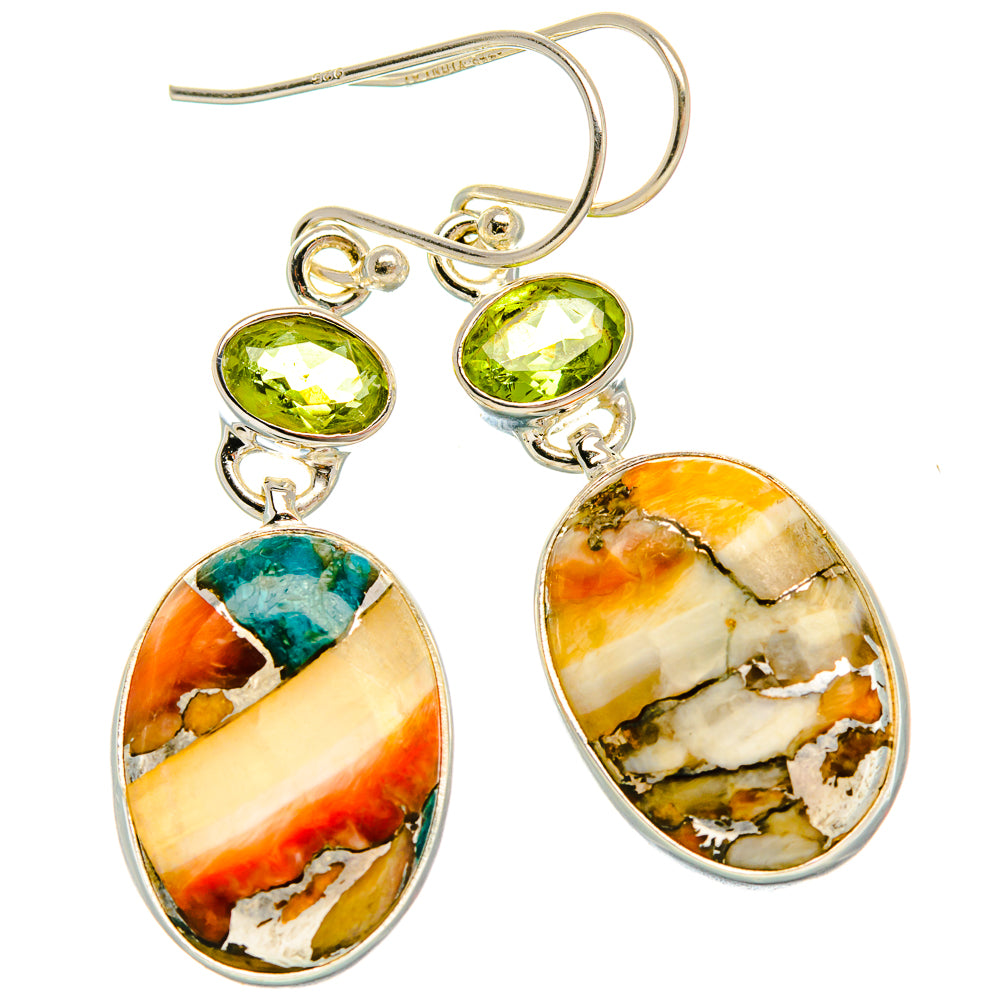 Spiny Oyster Turquoise, Peridot Earrings 1 3/4" (925 Sterling Silver) EARR432002