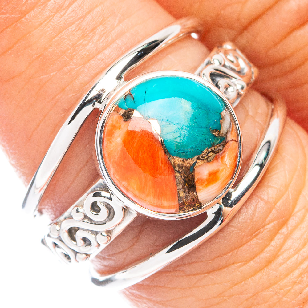 Premium Spiny Oyster Turquoise Ring Size 7.25 (925 Sterling Silver) R7667