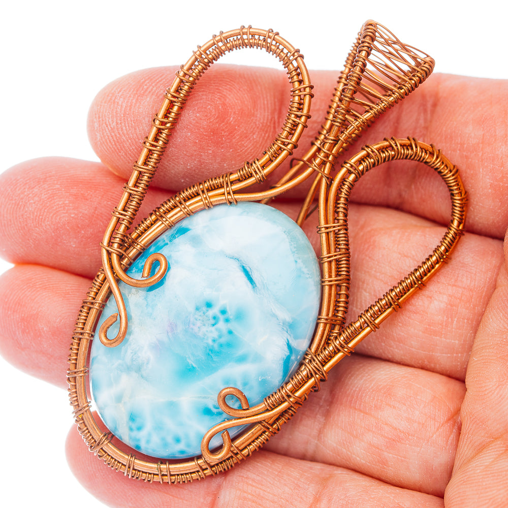 Larimar Wire Warp Pendant 2 1/2" (Copper)