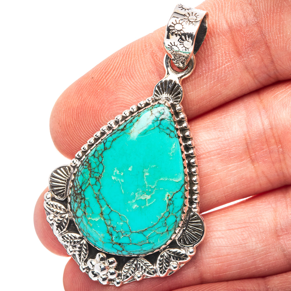 Exclusive Southwestern Style Hubei Turquoise Pendant 2" (.925 Sterling Silver)